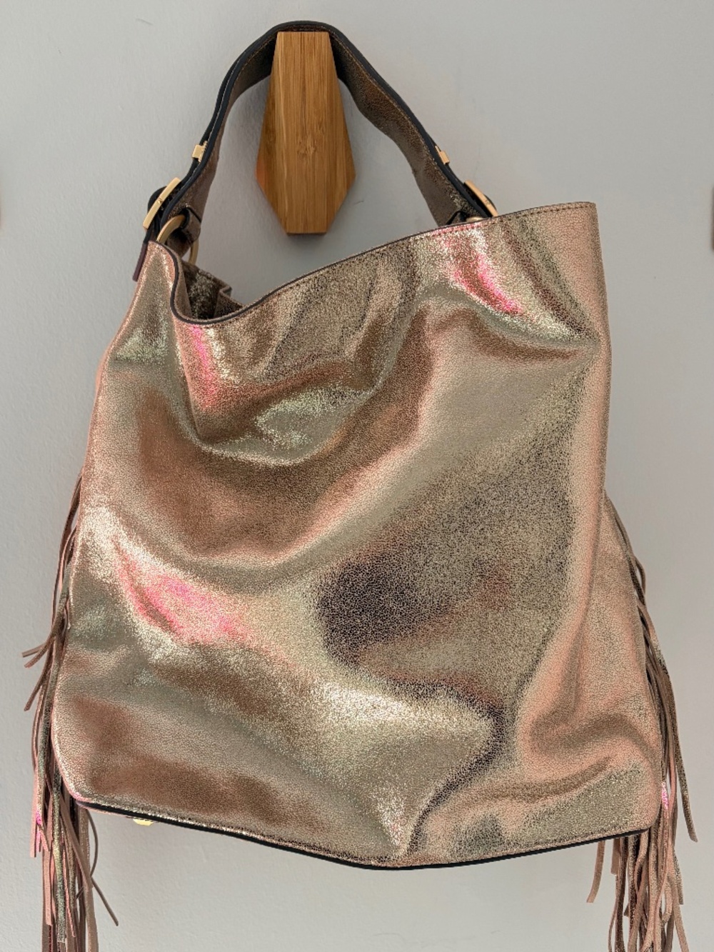 Brian Atwood Metallic Gold Leather Fringe Hobo Bag — Brand New Without Tags